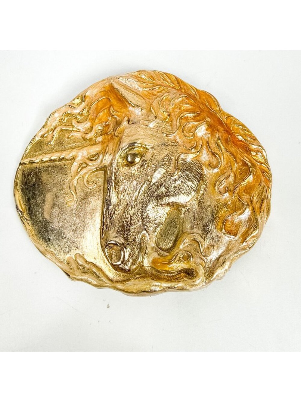 Vintage Charmant Beverly Hills Oval Belt Buckle Enamel Unicorn Gold Tone 80s